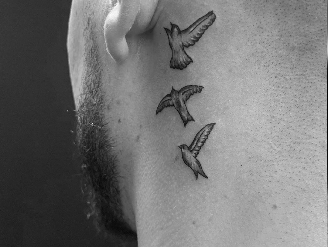 Great three birds on the side of the neck.